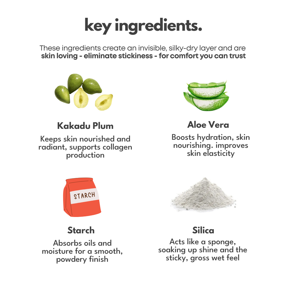 Ohh My Glo Self Tan Setting Spray key ingredients including Kakadu Plum, Aloe Vera, Starch, and Silica