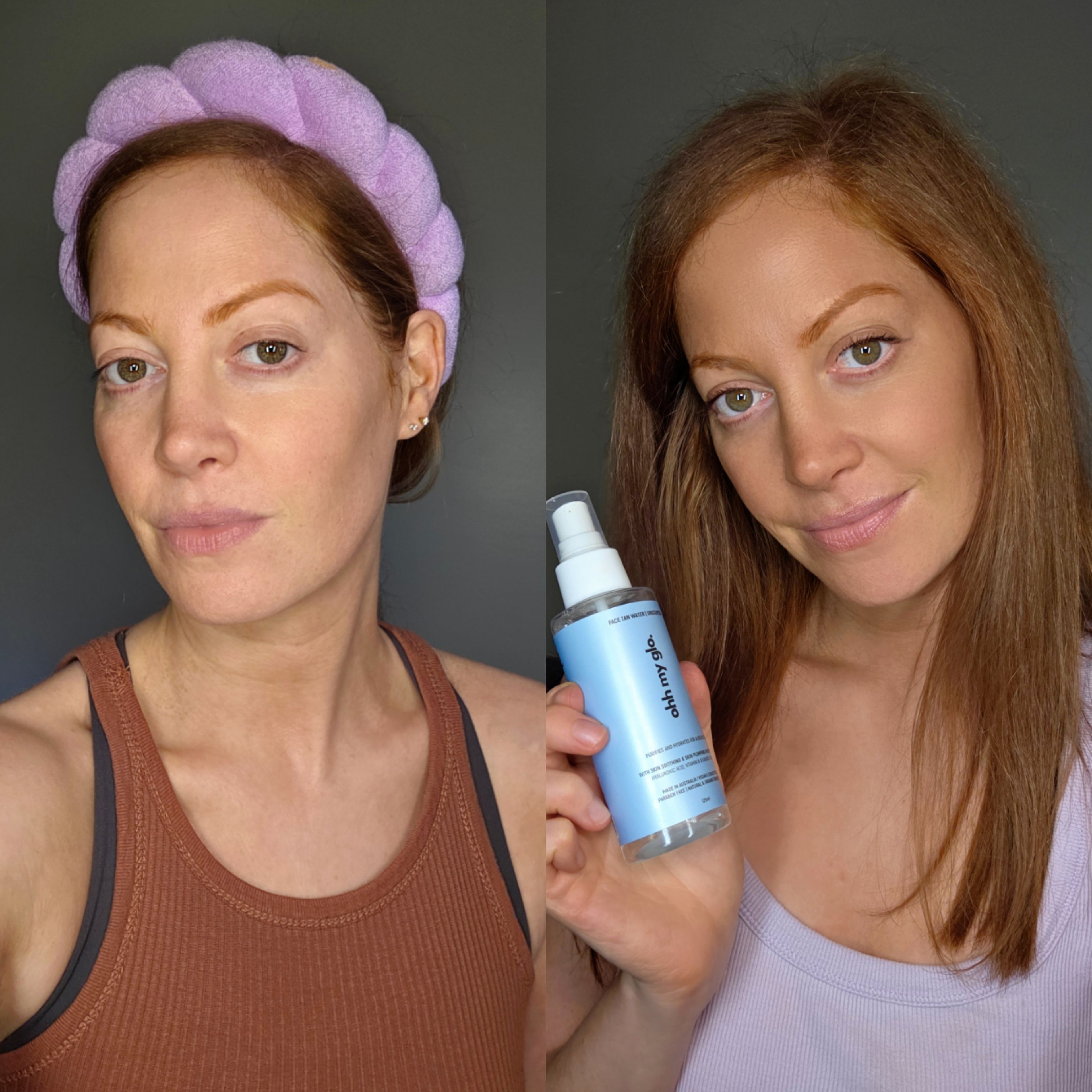 before and after ohh my glo face tan water