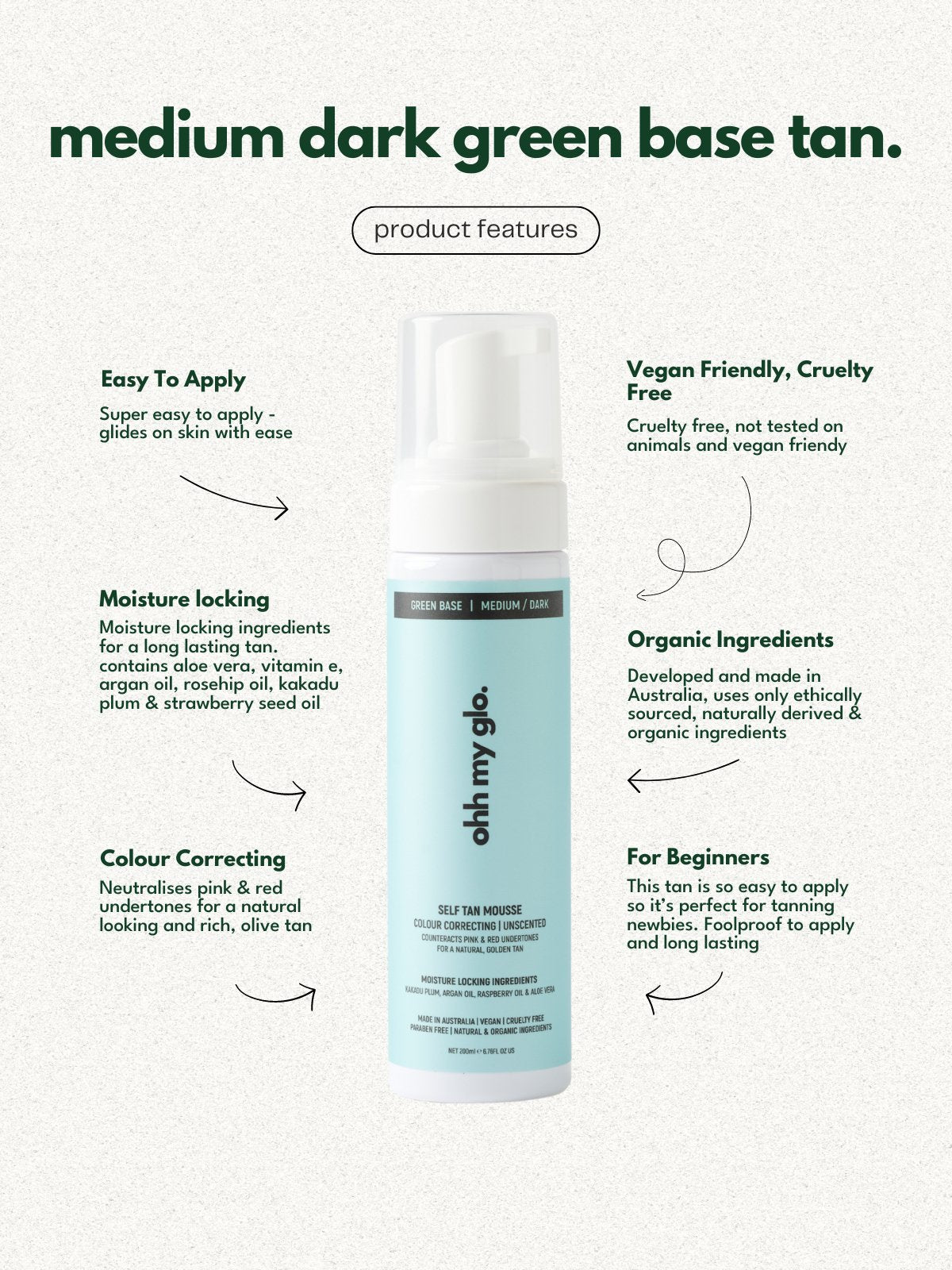 Medium/Dark Tan Mousse - Green Base - Ohh My Glo Pty Ltd