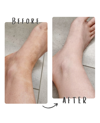 before and after image of someone with the ohh my glo tan remover and skin primer