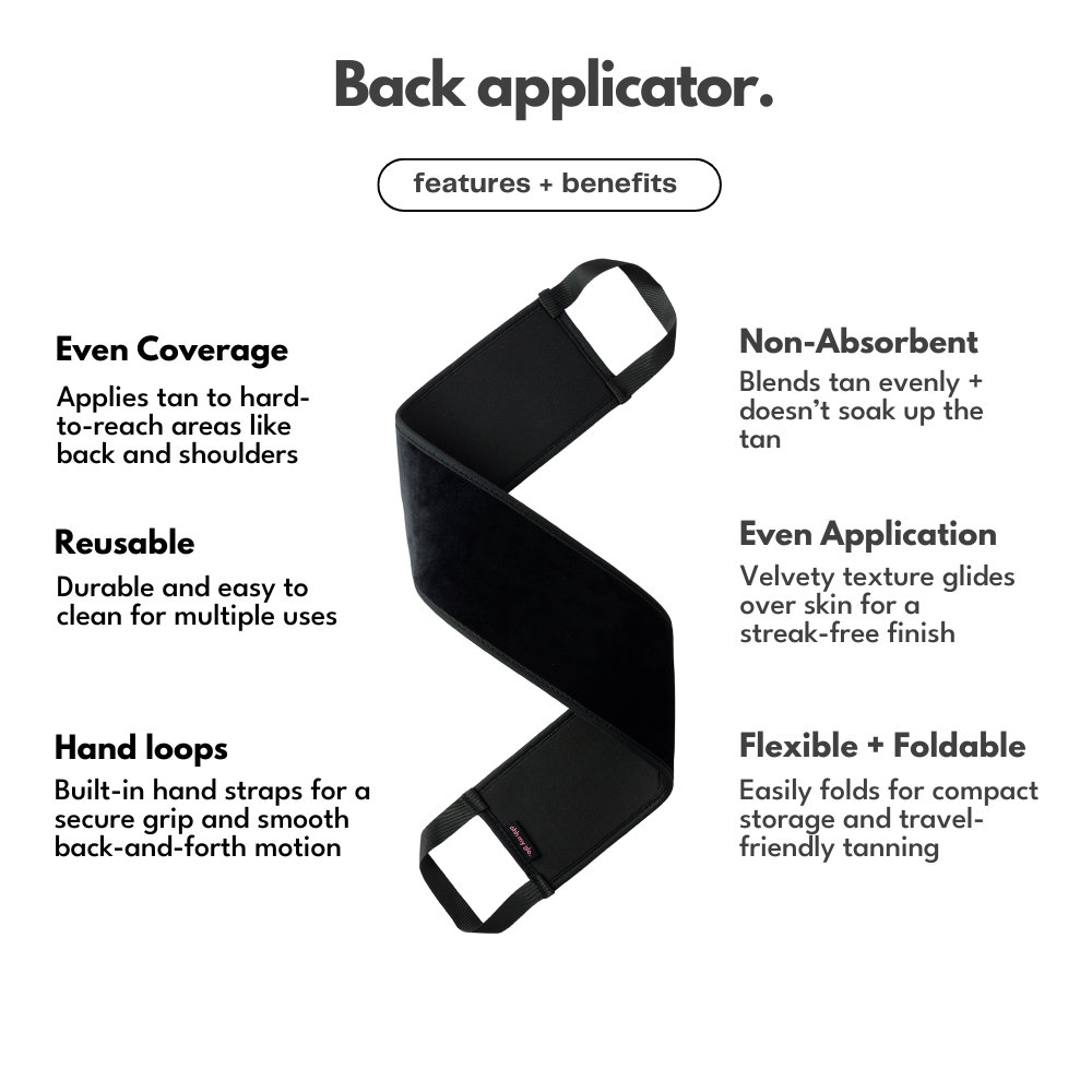 Ohh My Glo Back Tan Applicator features and benefits infographic