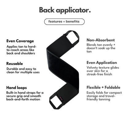 Ohh My Glo Back Tan Applicator features and benefits infographic
