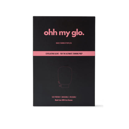 Ohh My Glo Exfoliating Glove packaging front with pink logo