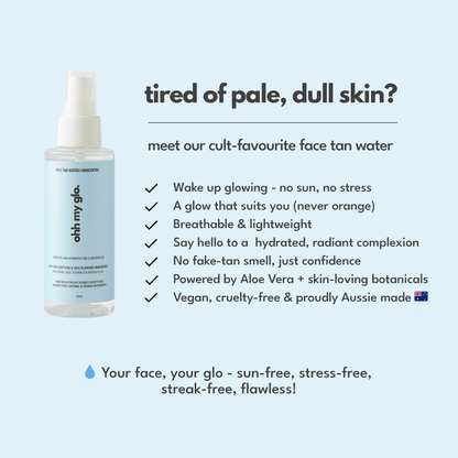 Ohh My Glo Face Tan Water information tile for pale or dull skin