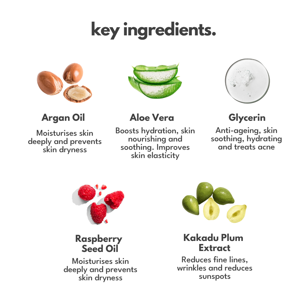 Ohh My Glo Green Base Self Tan key ingredients – Kakadu Plum, Argan Oil, Aloe Vera, Strawberry Seed Oil