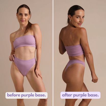 Before and after results showing Ohh My Glo Ultra Dark Purple Base Self Tan