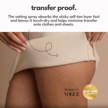 Close-up showing transfer-proof finish after using Ohh My Glo Self Tan Setting Spray on skin