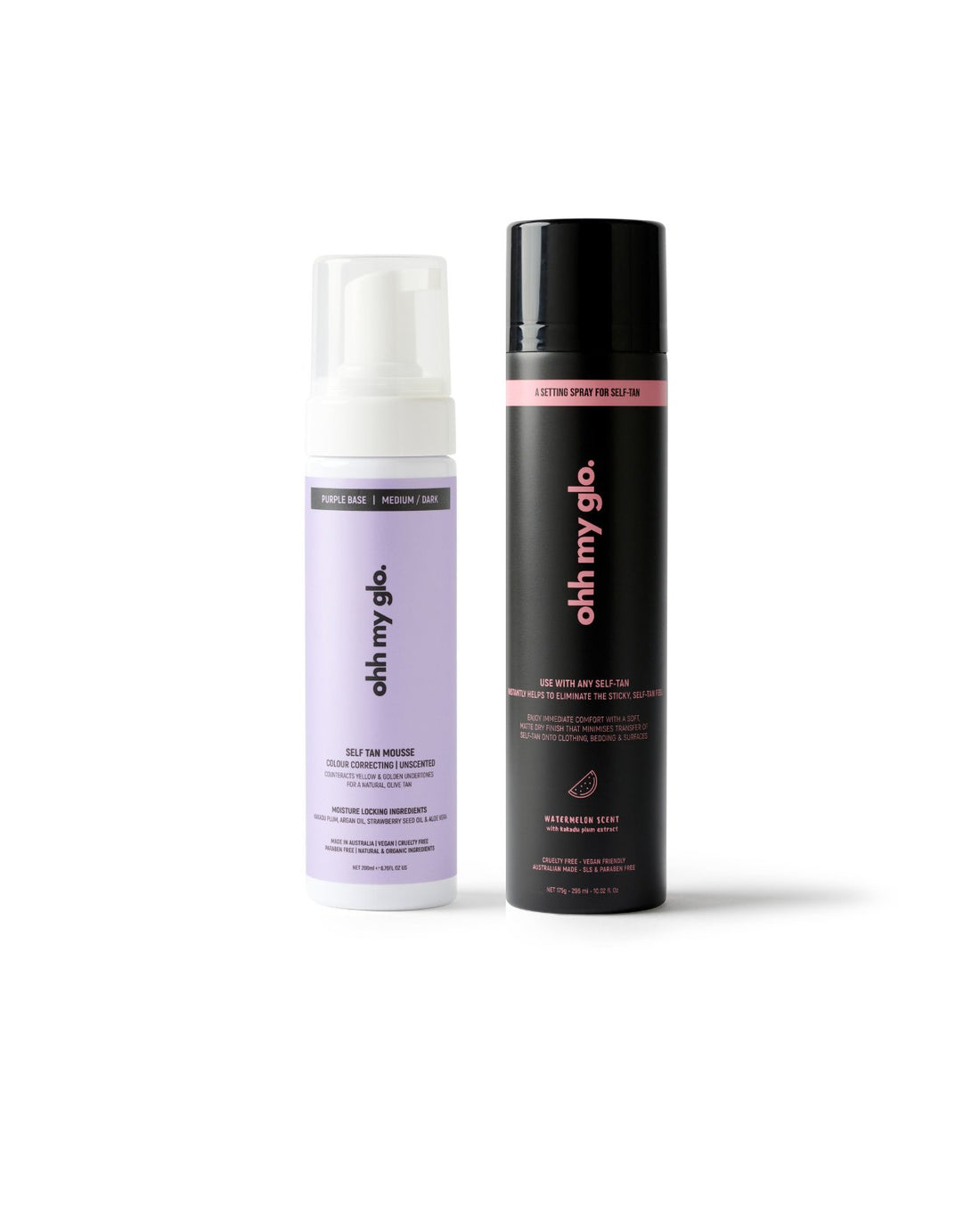The Tanning Duo: Purple Base Tan (Medium/ Dark) &amp; Self - Tan Setting Spray - Ohh My Glo Pty Ltd